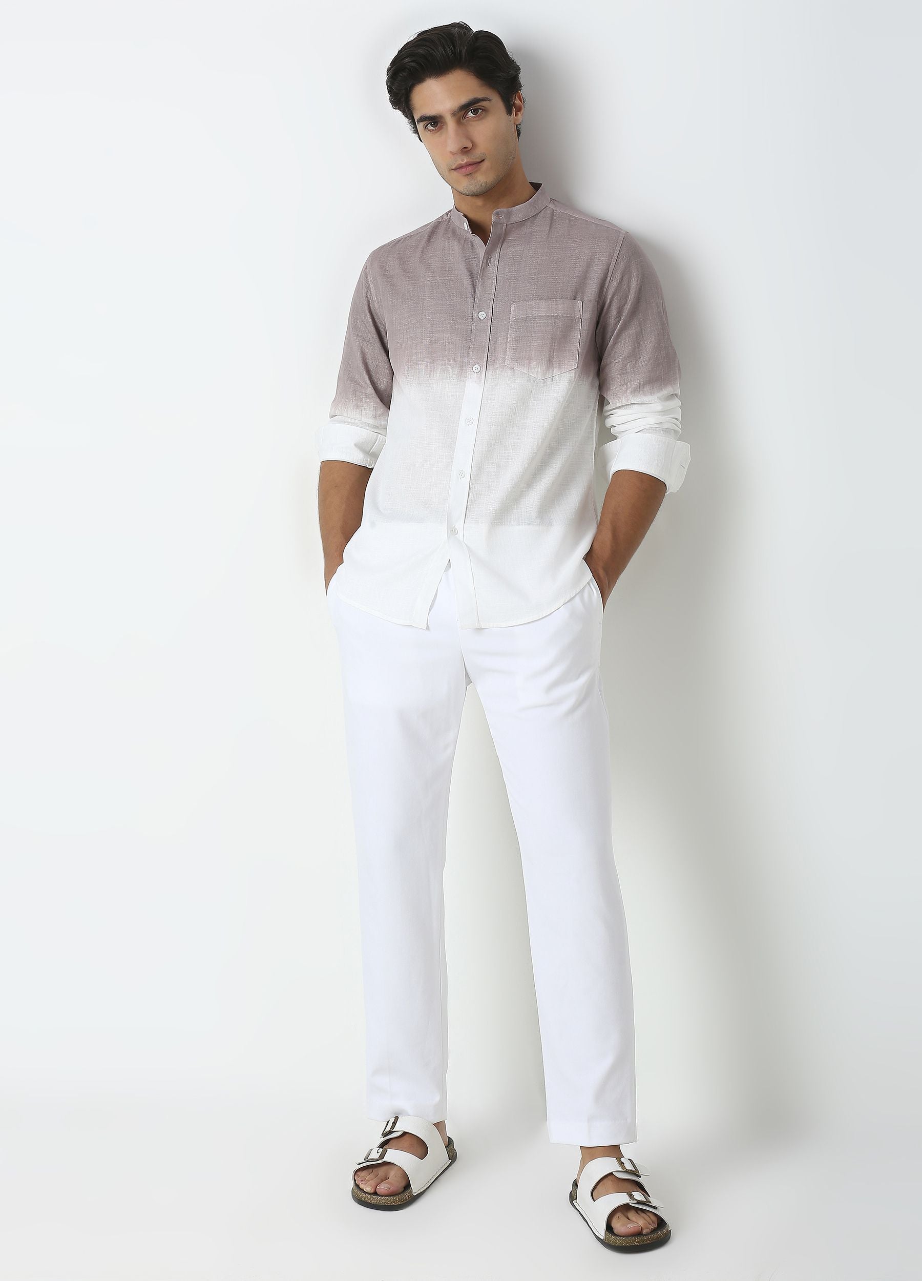 Tie Dye Chinese Collar Shirt-Dark Lavender