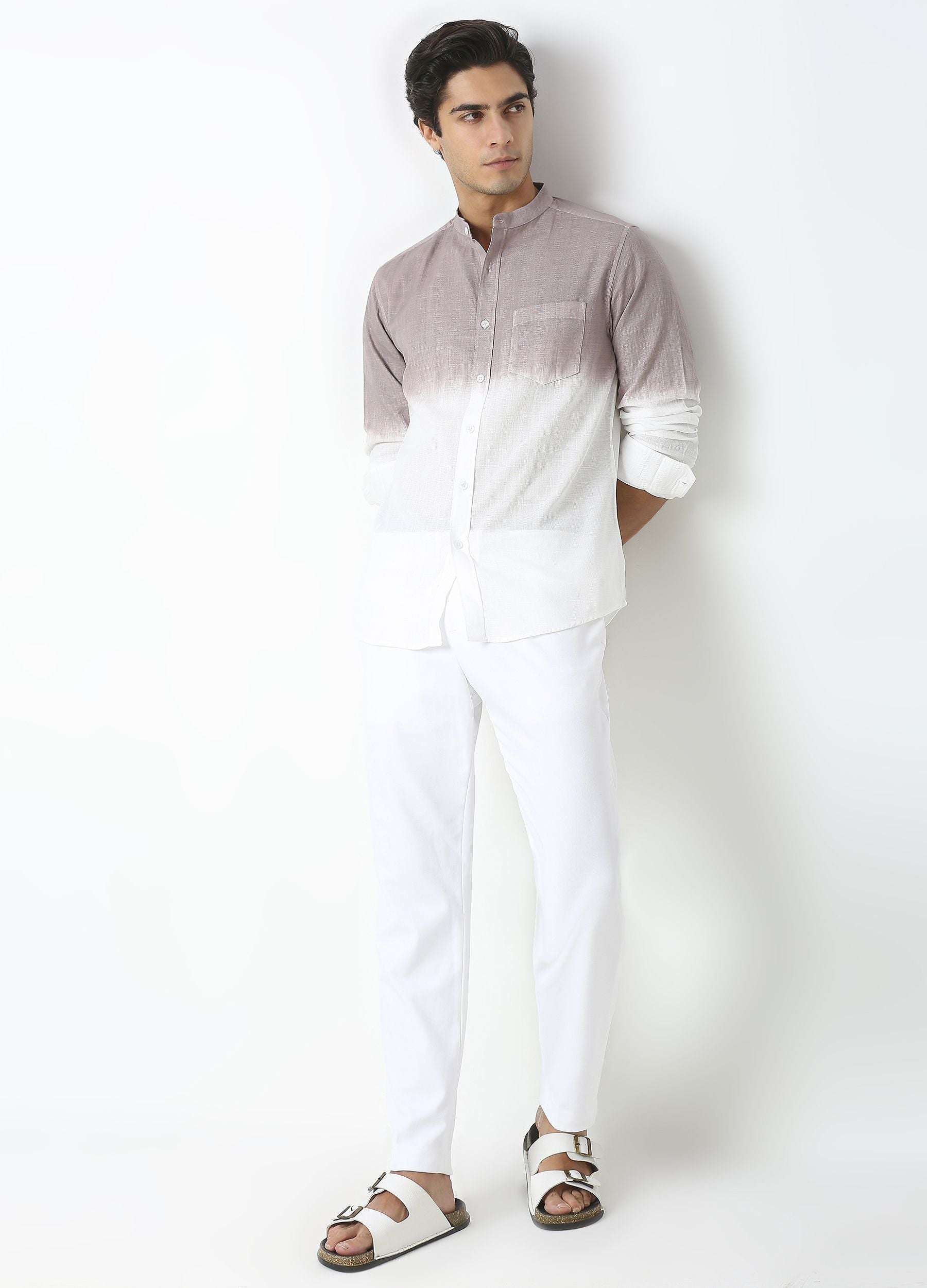 Tie Dye Chinese Collar Shirt-Dark Lavender