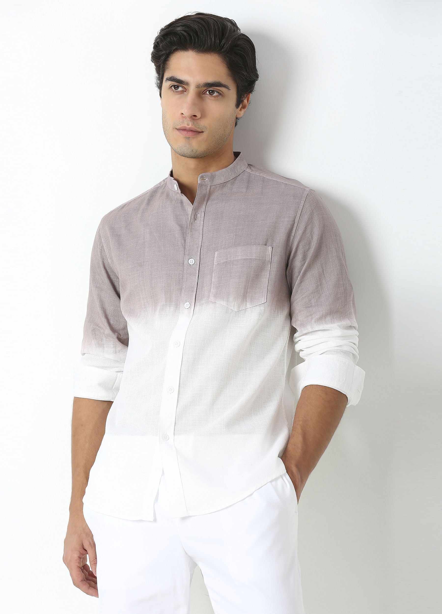 Tie Dye Chinese Collar Shirt-Dark Lavender