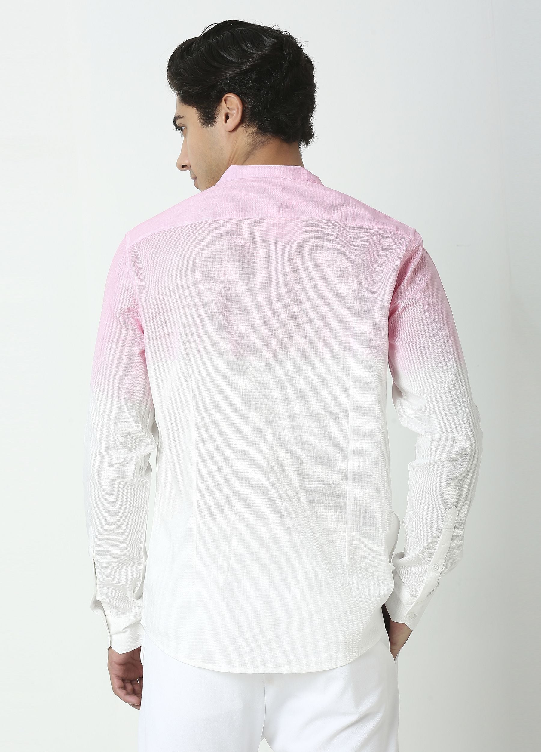 Tie Dye Chinese Collar Shirt-Baby Pink
