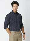 Zar: Semi-Cutaway Collar Triangle Print Shirt - Deep Navy