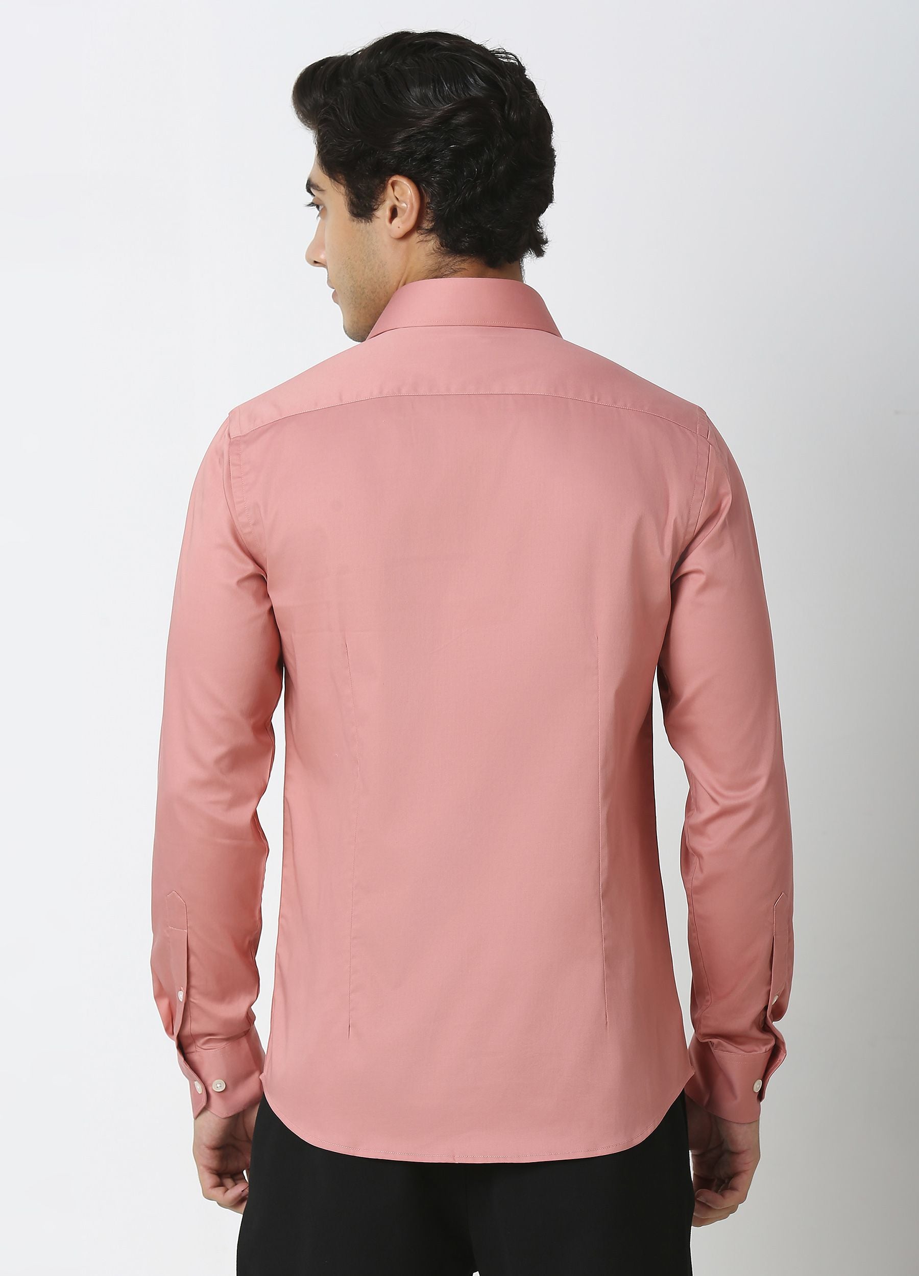 Straight Point Collar Fine Satin Stretch Shirt Coral