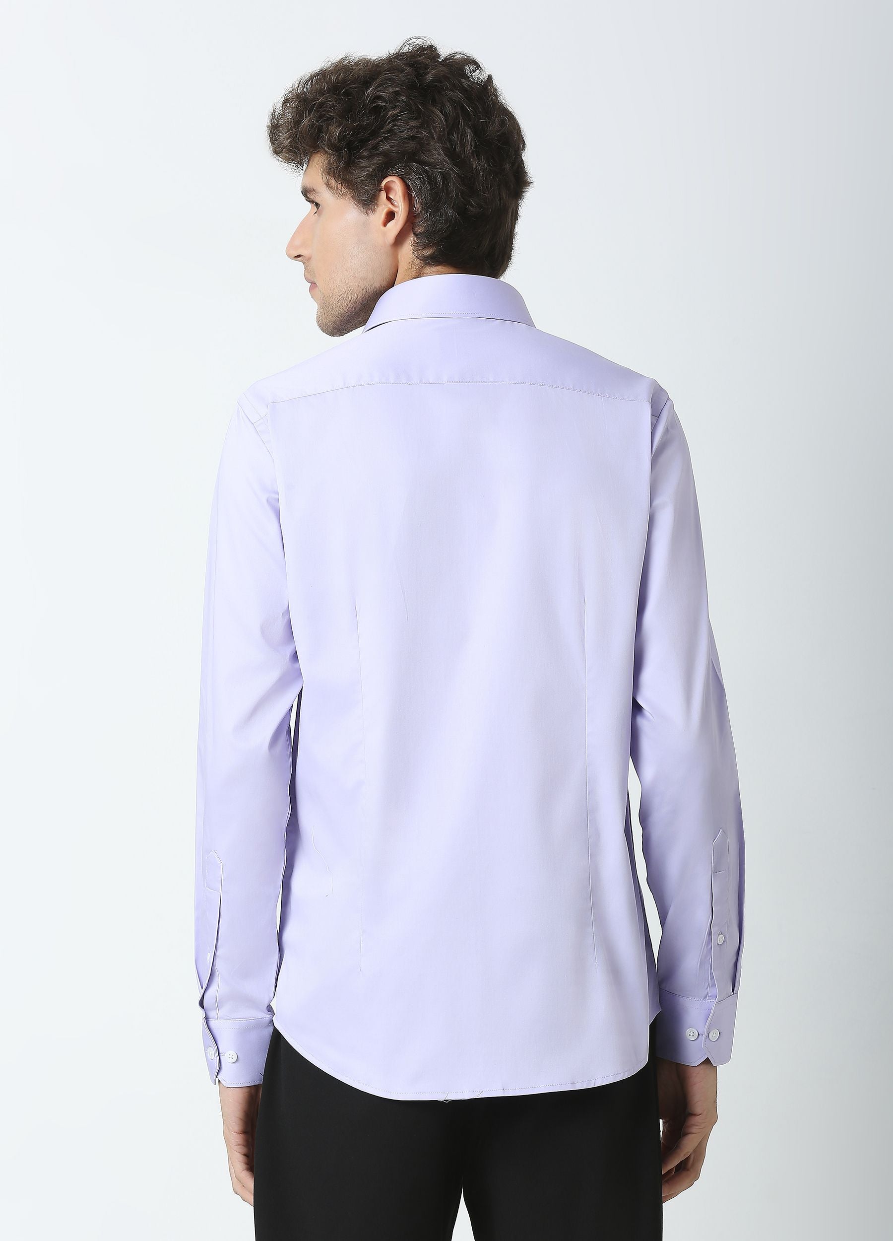 Straight Point Collar Fine Satin Stretch Shirt Lavender