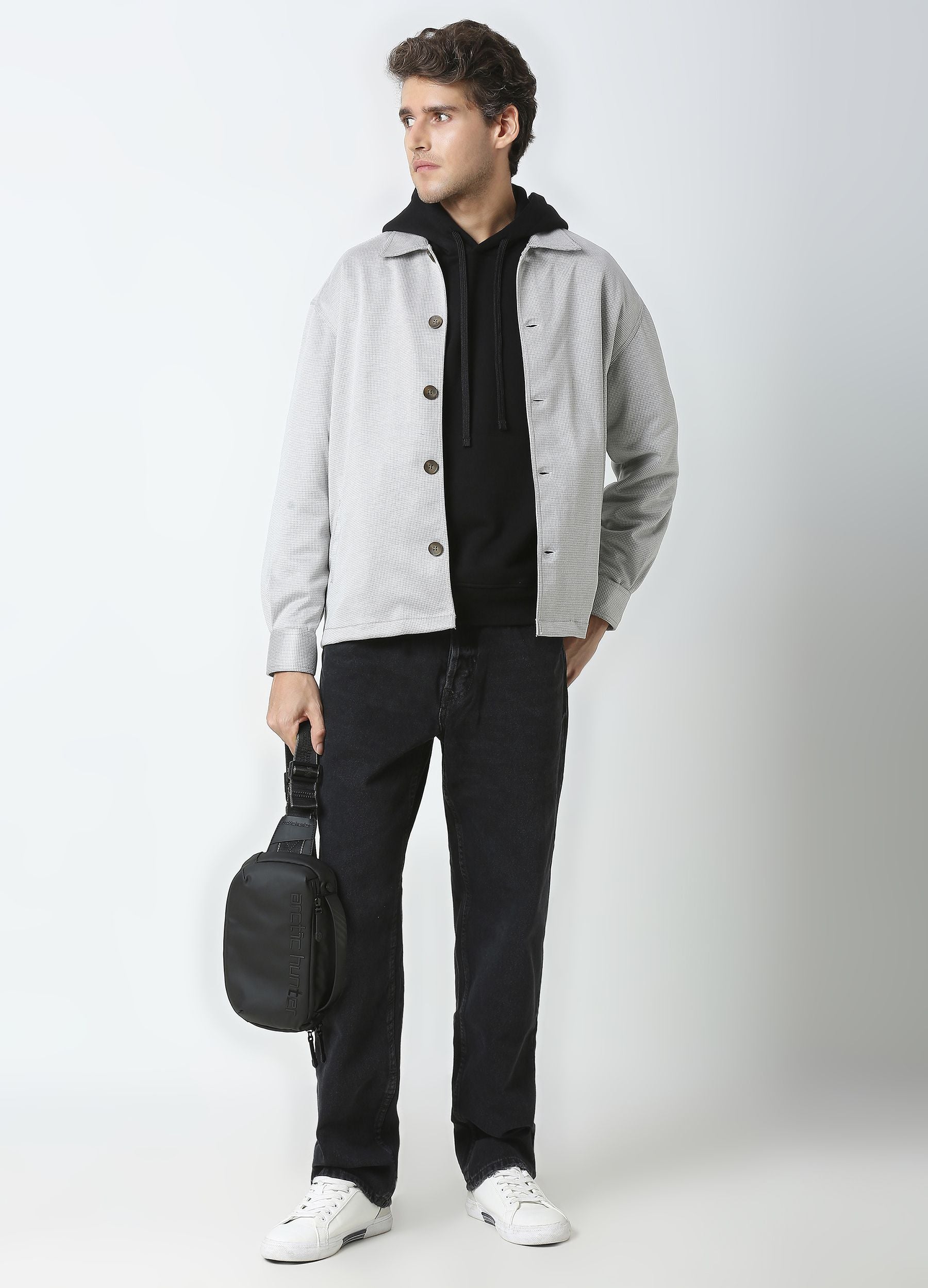 Herringbone shacket- Silver