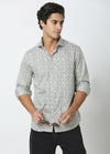 Coral: Satin Print Shirt - Eggshell White