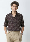 Fresia: Satin Print Shirt - Deep Coffee