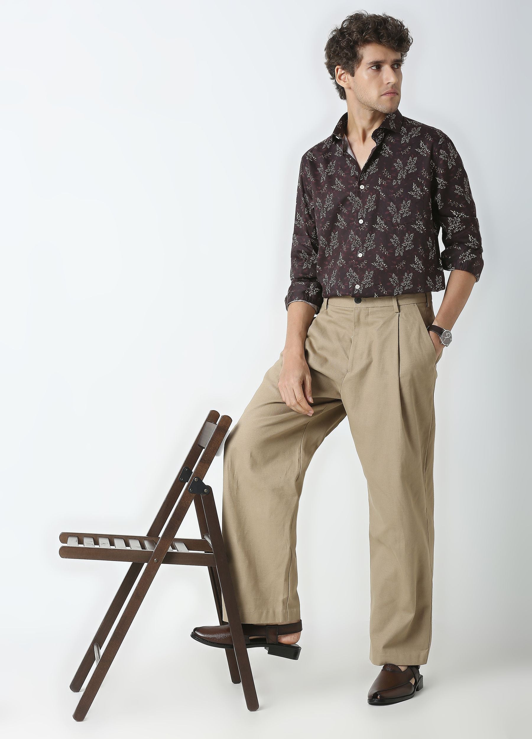 Fresia: Satin Print Shirt - Deep Coffee