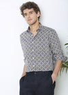 Topio: Satin Window Damask Print Shirt - Off White