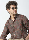 Hexa: Satin Damask Print Shirt - Cedar Brown
