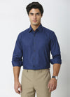 Casual Point Collar Giza Cotton Space Dyed Dobby Shirt - Ultramarine Blue