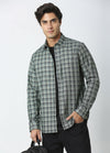 Casual Point Collar Giza Cotton Herringbone Melange Checks Shirt - Green