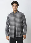 Casual Point Collar Giza Cotton Herringbone Melange Checks Shirt - Grey