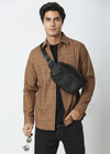 Casual Point Collar Giza Cotton Melange Plaid Checks Shirt - Camel Brown