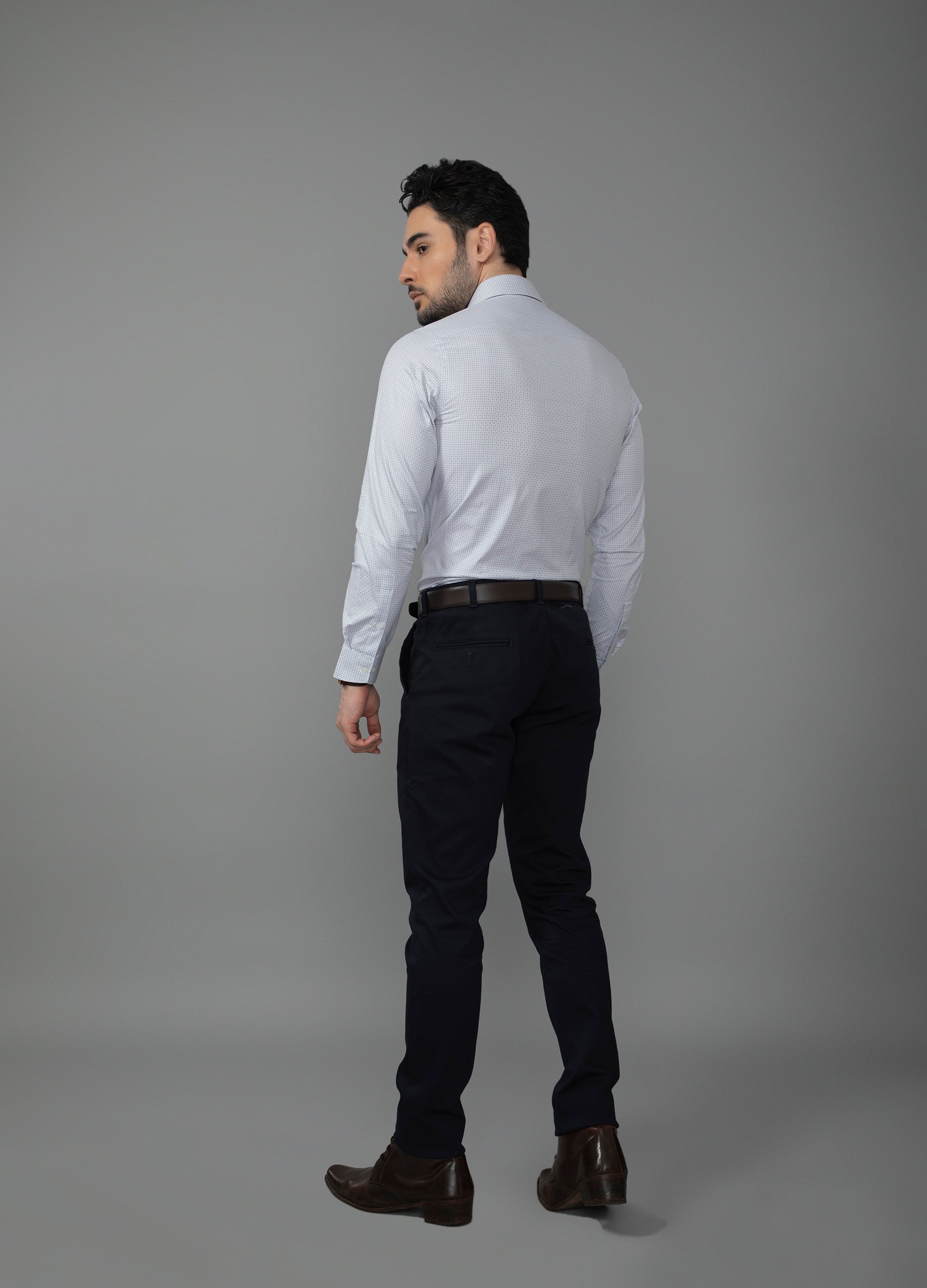 Point Collar End on End Diamond Weave Shirt - Fossil Grey