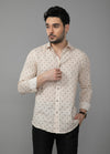 Cutaway collar Linen Tencel Balloon Print Shirt- Beige