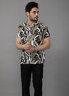Grass strokes: Camp Collar Bold Grass Stroke Print Shirt - Black