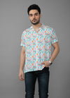 Surf Neon: Camp Collar Surfboard Print Shirt - Eggshell White
