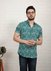 Art Urban: Flat Collar Urban Print Short Sleeves Shirt - Pine green