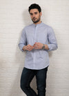 Band Collar Two Colour Casual Stripe Shirt White