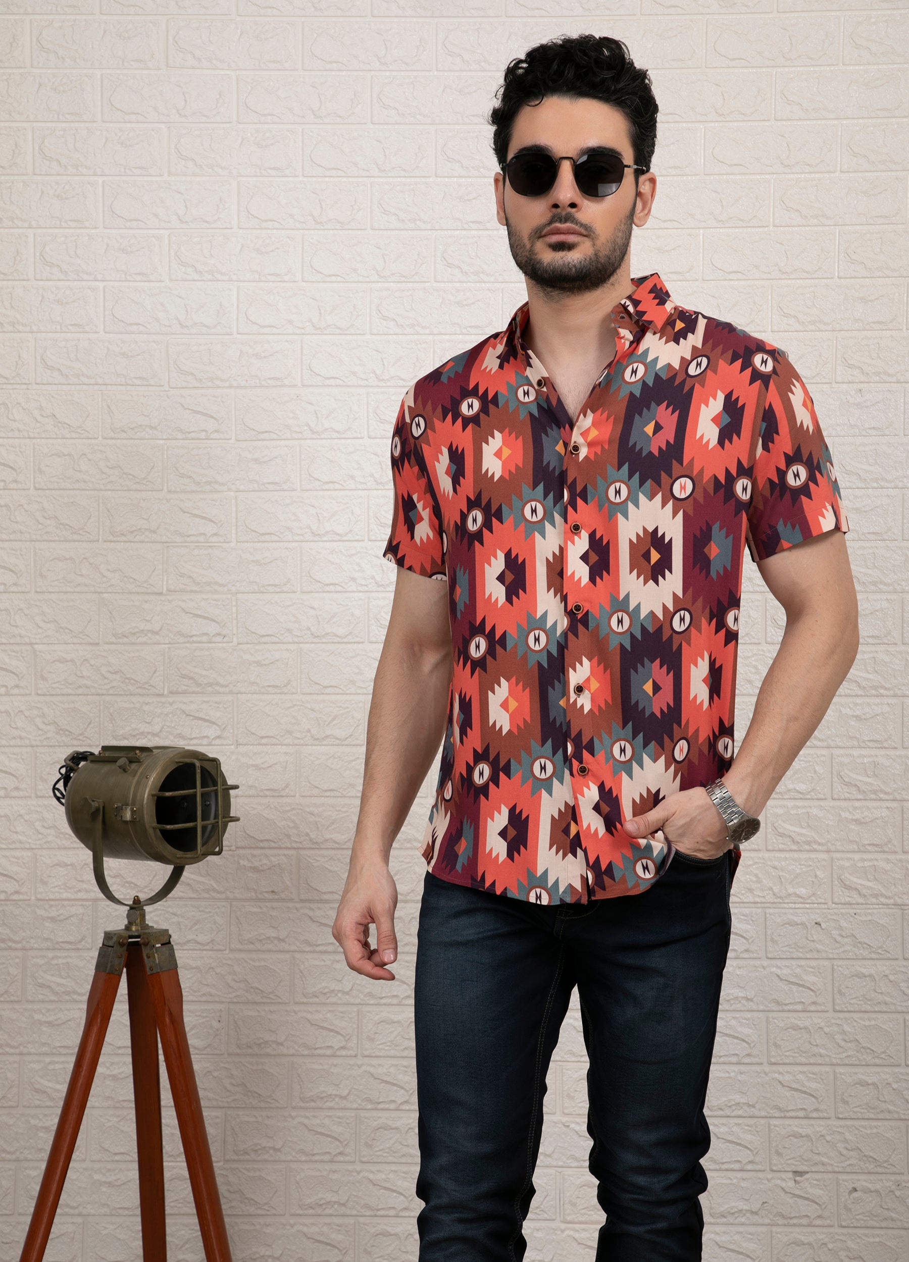 Chrome Volley: Flat Collar Gentle Rayon Short Sleeves Shirt - Peach