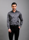 Grafi: Cutaway Collar Satin Floral Print Club Shirt - Silver