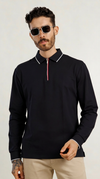 Modal-Stretch Zip Polo - Black
