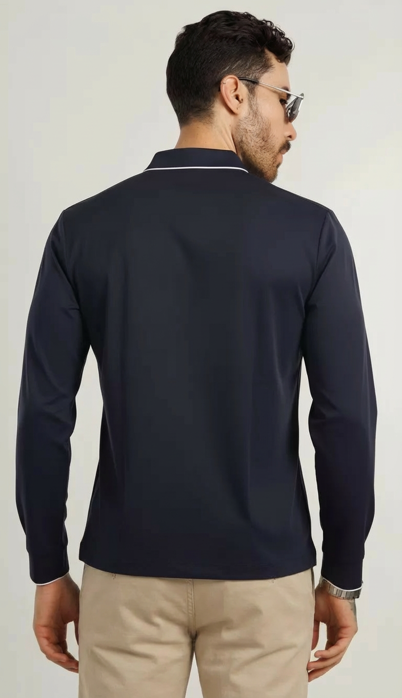 Modal-Stretch Zip Polo - Navy