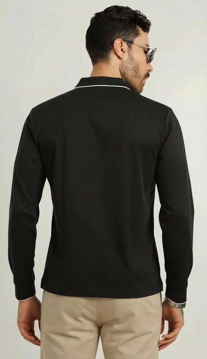 Modal-Stretch Zip Polo - Black