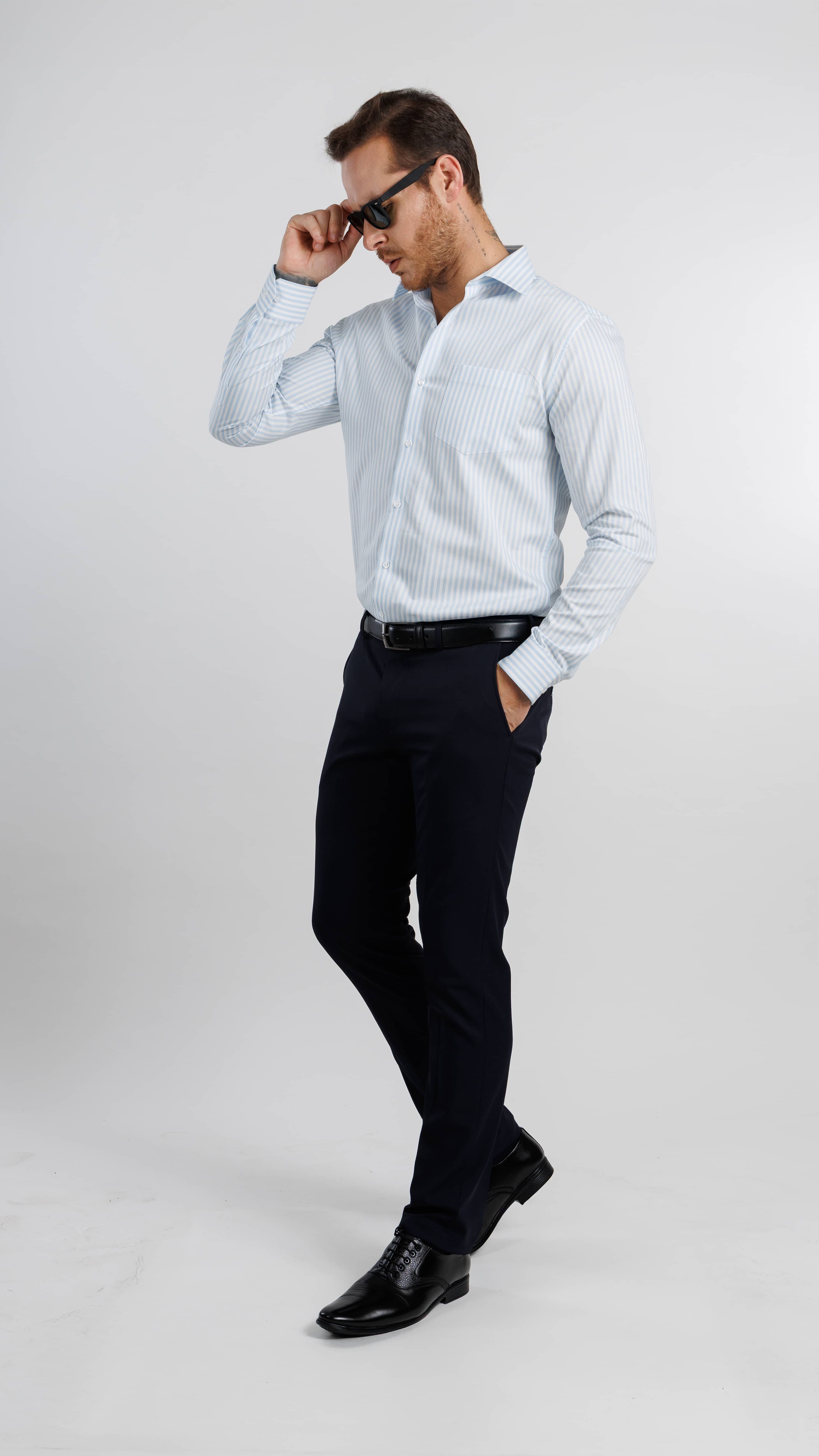 Classic Light Blue Banker Stripe Shirt