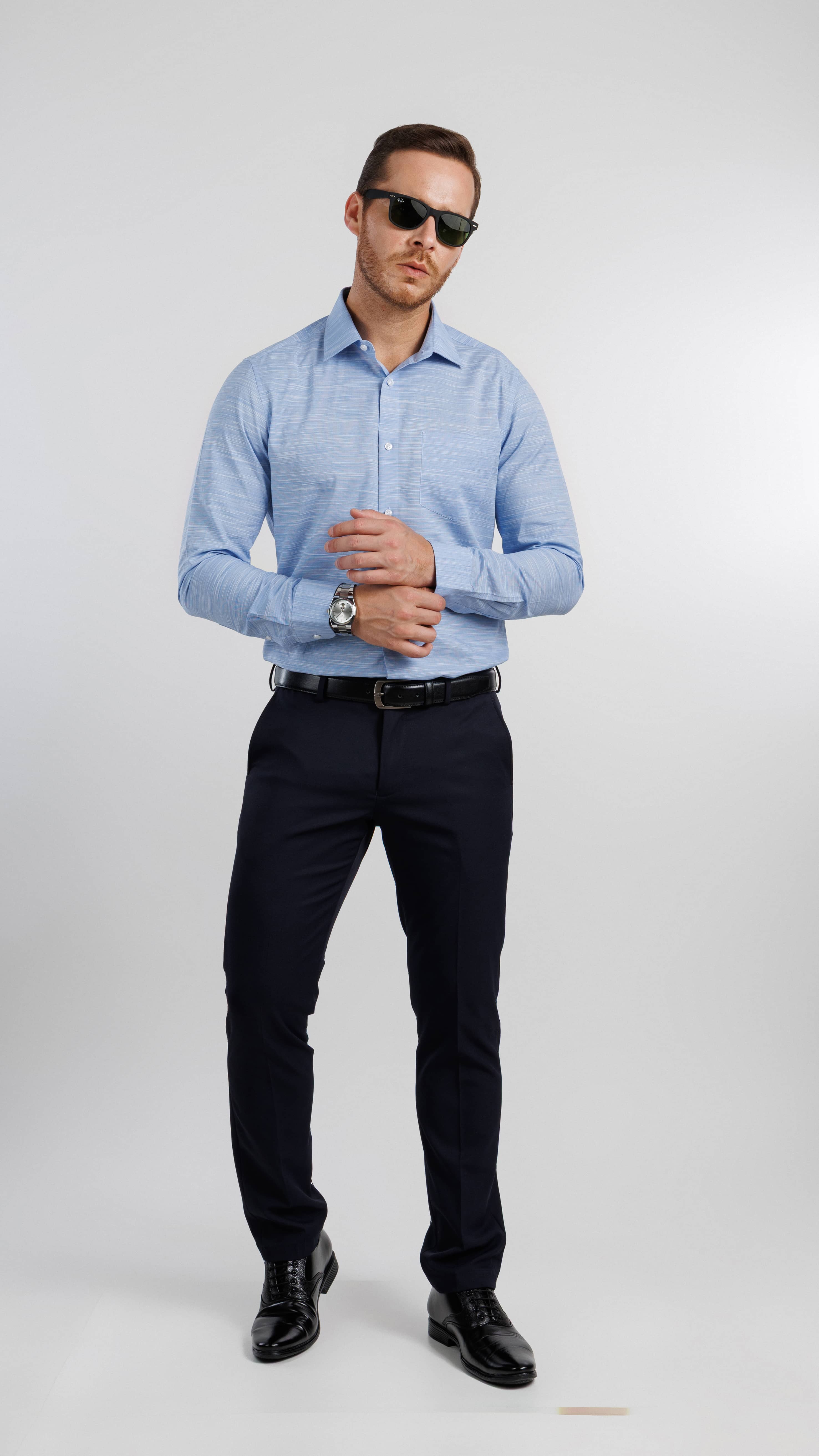Sky Blue Slub Stripe Shirt