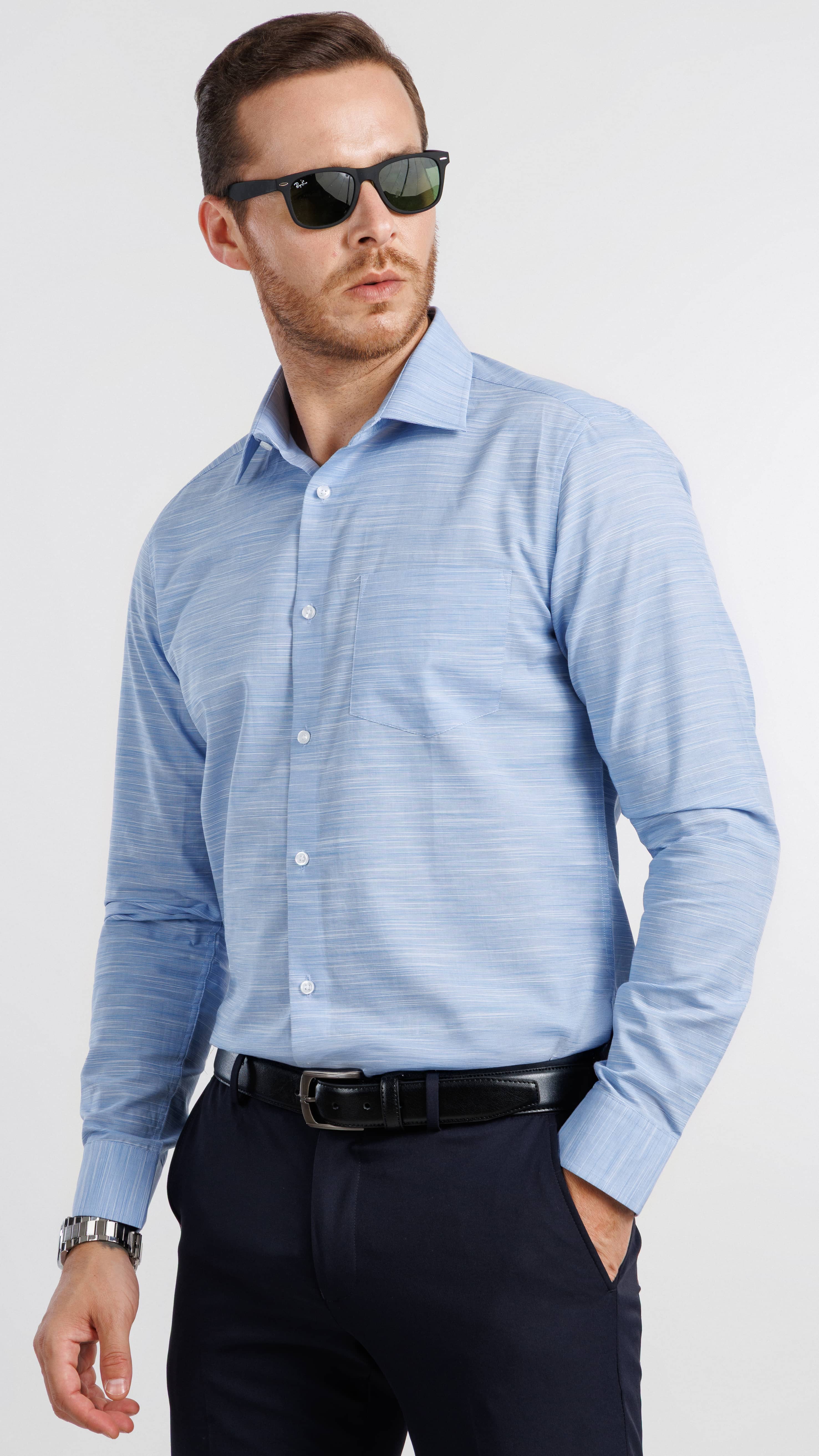 Sky Blue Slub Stripe Shirt