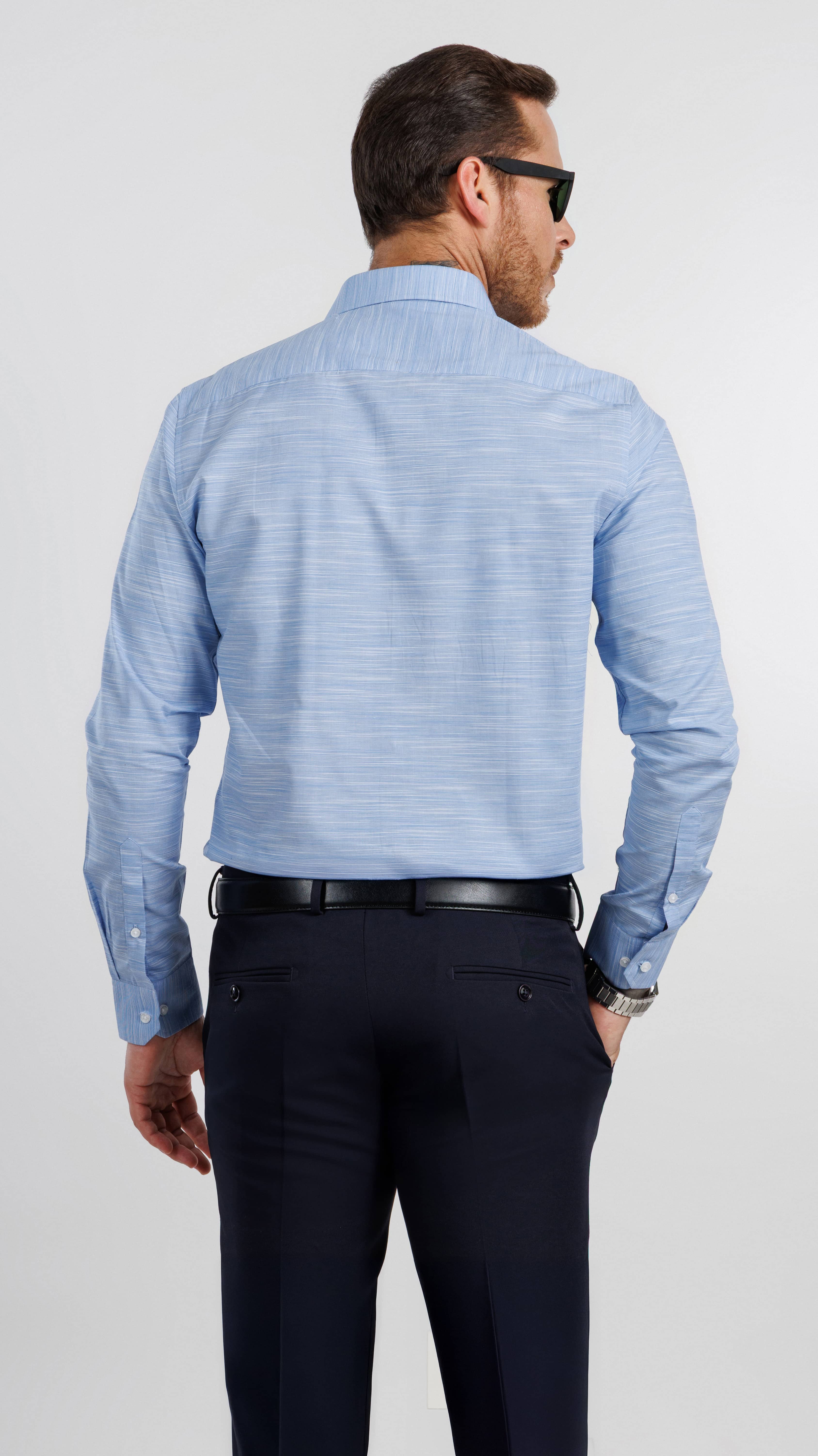 Sky Blue Slub Stripe Shirt